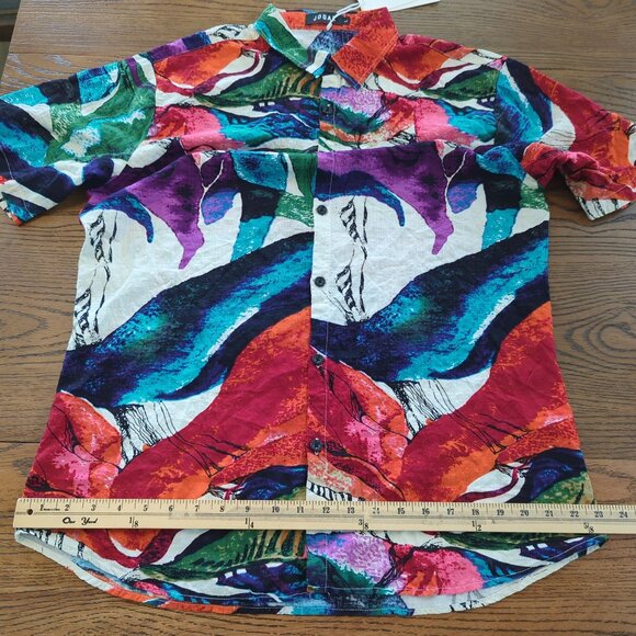 JOGAL Shirt size Large short sleeve Colorful Abstract Print Button-Up - Picture 10 of 11